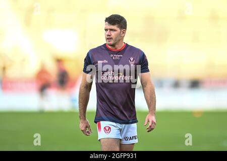 Lachlan Coote (1) von St. Helens beim Aufwärmen vor dem Spiel am 8/26/2021. (Foto von Craig Thomas/News Images/Sipa USA) Quelle: SIPA USA/Alamy Live News Stockfoto