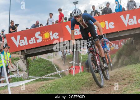 Christopher BLEVINS aus den USA, 1. Platz Elite Männer, während des Cross Country Short Track XCC bei der MTB-Weltmeisterschaft 2021, Mountainbike-Radsport-Event am 26. August 2021 in Val Di Sole, Italien - Foto Olly Bowman / DPPI Stockfoto