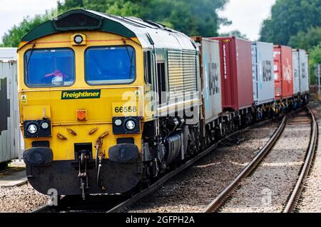 Güterzug, Westerfield, Suffolk, Großbritannien. Stockfoto