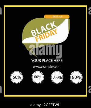 Black Friday Sale Banner auf schwarzem Hintergrund. Sonderangebot, Verkauf und Rabatt-Label. Copy-Space Stockfoto