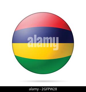 Glaskugel mit Flagge von Mauritius. Runde Kugel, Vorlagensymbol. Mauritisches nationales Symbol. Glänzende realistische Kugel, 3D abstrakter Vektor Stock Vektor