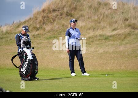 Leven, Großbritannien. August 2021. Ashleigh Buhai (Südafrika) auf dem 7. Fairway während der Finalrunde bei den Trust Golf Women's Scottish Open in Dumbarnie Links, Leven, Fife, Schottland. Kredit: SPP Sport Pressefoto. /Alamy Live News Stockfoto