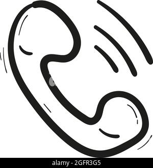Handgezeichnetes altes Telefonempfängersymbol im Doodle-Stil isoliert. Stock Vektor