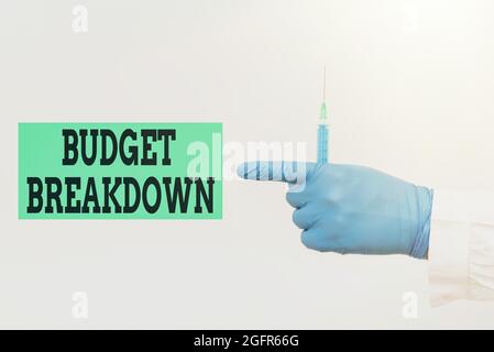 Handschriftlich Zeichen Budget Aufschlüsselung. Konzept bedeutet, die Kosten von etwas in die verschiedenen Teile Chemiker präsentiert Infektion Cure, Doktor Stockfoto