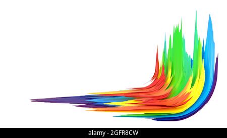 Abstrakter, verdrehter Pinselstrich mit Regenbogen. Helle Locke, künstlerische Spirale. Abstraktes Element für Design. 3D-Rendering-Bild. Bild isoliert auf weißem Hintergrund Stockfoto