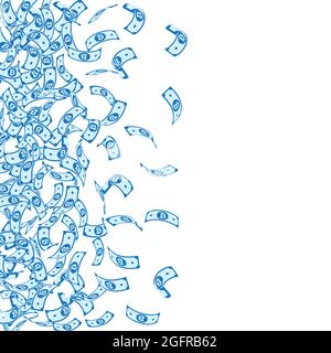 Bitcoin, Internet-Währungsscheine fallen. Kleine BTC-Rechnungen auf weißem Hintergrund. Kryptowährung, digitales Geld. Entzückende Vektorgrafik. Positiv Stock Vektor