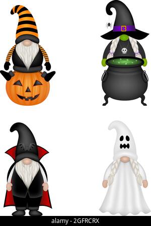 Lustige Gnome mit halloween Kostümen Stock Vektor