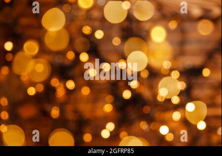 Abstrakt Gold Bokeh Licht Nacht Luxus Hintergrund. Neujahr Stockfoto