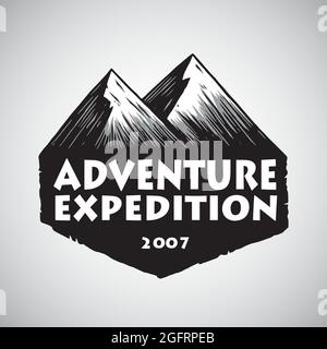 Logo Design für Mountain Sport Adventure, Camping, Lagerfeuer, Vintage Illustration Vektor Vorlage Stock Vektor