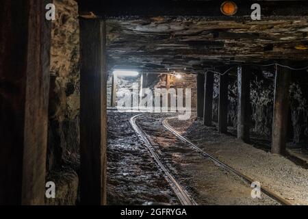 Beckley, West Virginia. Beckley Exhibition Kohlebergwerk, im Inneren der Mine. Stockfoto