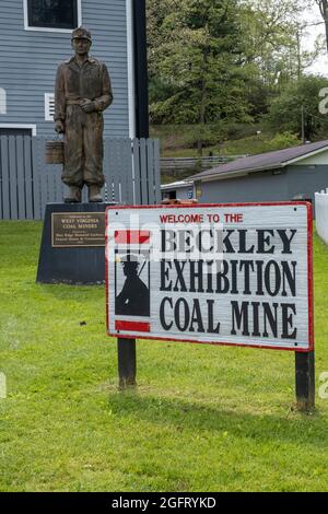 Beckley, West Virginia. Beckley Ausstellung Kohlenbergwerk und Statue der Bergwerke. Stockfoto