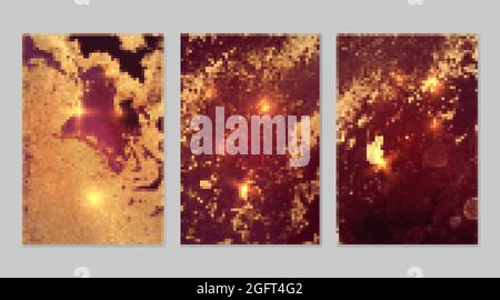 Set aus abstrakten Marmorhintergründen in Gold und Violett Stock Vektor