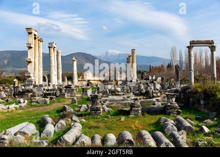 Ruinen des Heiligtums der Aphrodite im antiken Aphrodisias, Türkei Stockfoto