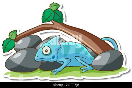 Sticker-Design mit Chameleon Lizard isolierter Illustration Stock Vektor