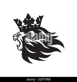 König der Löwen mit Krone Logo Maskottchen Vektor Illustration Stock Vektor