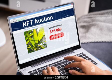 NFT Art Auction. Virtuelle Digitale Kunsttechnologie Stockfoto