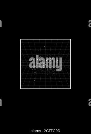 RetroWave T-Shirt und Bekleidungsdesign mit perspektivischen Rastern auf Sternenhimmel-Hintergrund. Die Ästhetik der 1980er Jahre. Schwarz-Weiß-Druck. Vektor Stock Vektor