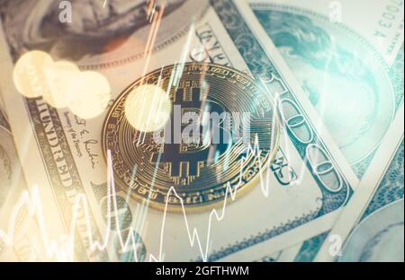 Bitcoin Kryptowährung Münzen . Kryptowährung Gold Bitcoin, BTC, Bit Coin. Makroaufnahme von Bitcoin-Münzen auf schwarzem Hintergrund. Stockfoto