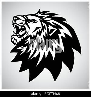 Angry Lion Head Roaring Logo Vektor Maskottchen Stock Vektor