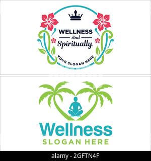 Wellness Yoga Kräuterbad Bio Logo Design Stock Vektor