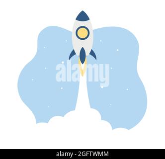 Die Rakete startet in den Weltraum auf isoliertem flüssigen Hintergrund, flachen Vektor Stock Vektor
