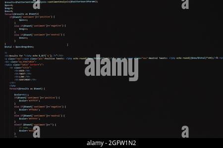 Entwickler Python, java-Skript, HTML, css-Quellcode auf dem Bildschirm. Schreiben Skript des Software-Entwicklers. Programm-Codierung. Programmierer Bearbeitung von Code Stockfoto