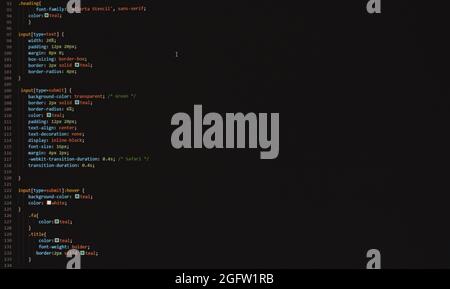 Entwickler Python, java-Skript, HTML, css-Quellcode auf dem Bildschirm. Schreiben Skript des Software-Entwicklers. Programm-Codierung. Programmierer Bearbeitung von Code Stockfoto