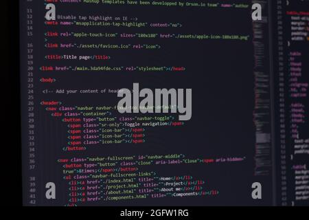 Entwickler Python, java-Skript, HTML, css-Quellcode auf dem Bildschirm. Schreiben Skript des Software-Entwicklers. Programm-Codierung. Programmierer Bearbeitung von Code Stockfoto
