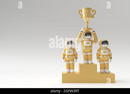 Erfolgreicher Astronaut erhielt die First Prize Trophy 3D Rendering. Stockfoto