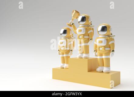 Erfolgreicher Astronaut erhielt die First Prize Trophy 3D Rendering. Stockfoto