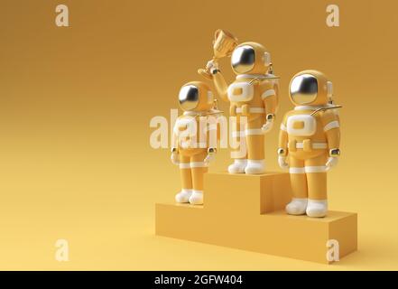 Erfolgreicher Astronaut erhielt die First Prize Trophy 3D Rendering. Stockfoto