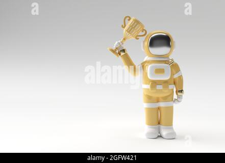 Erfolgreicher Astronaut erhielt die First Prize Trophy 3D Rendering. Stockfoto