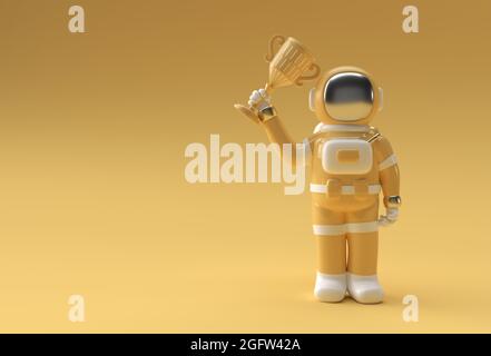 Erfolgreicher Astronaut erhielt die First Prize Trophy 3D Rendering. Stockfoto