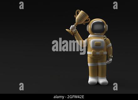 Erfolgreicher Astronaut erhielt die First Prize Trophy 3D Rendering. Stockfoto