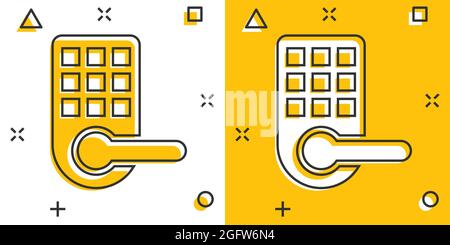 Drahtlose Türschloss zeichen Symbol im Comic-stil. Smart Home vektor Cartoon Illustration auf weißem Hintergrund isoliert. Remote System Business Konzept splas Stock Vektor