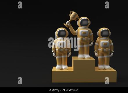 Erfolgreicher Astronaut erhielt die First Prize Trophy 3D Rendering. Stockfoto