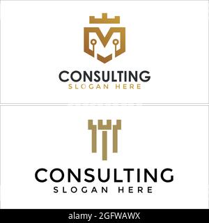 Consulting-Logo mit Rechtssäule und Crown Circuit Tech Stock Vektor