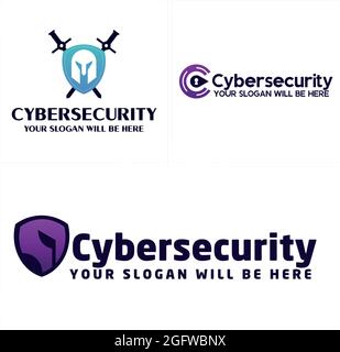 Cyber-Sicherheit mit Icon Shield Spartan Schwert und Schlüsselloch Kreis Tech-Logo Stock Vektor