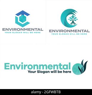 Umwelt mit sechseckigen Baum- und Seegras-Symbol-Logo Stock Vektor