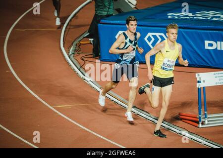 Lausanne, Schweiz. August 2021. Jakob Ingebrigtsen aus Norwegen beim 3000-m-Lauf der Männer während der Wanda Diamond League 2021 bei der Olympique de la Pontaise in Lausanne. (Foto: Gonzlaes Photo - Tilman Jentzsch). Kredit: Gonzales Foto/Alamy Live Nachrichten Stockfoto