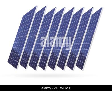 Neue Sonnenkollektoren auf weißem Hintergrund. Eingestellt. Stockfoto