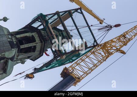 Ausbau der Kirchturmspitze der Marktkirche St. Bonifacii in Bad Langensalza Stockfoto