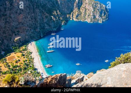 Schmetterlingstal (türkisch: Kelebekler Vadisi) ist ein Tal im Bezirk Fethiye, Provinz Mugla, an der Mittelmeerküste der Türkei. Oludeniz - Fethiy Stockfoto