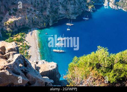 Schmetterlingstal (türkisch: Kelebekler Vadisi) ist ein Tal im Bezirk Fethiye, Provinz Mugla, an der Mittelmeerküste der Türkei. Oludeniz - Fethiy Stockfoto