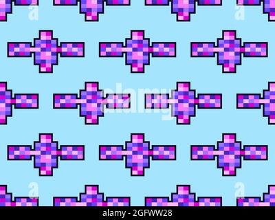 Nahtlose Muster für Pixel-Art-Satellitenbilddesign. Space Satellite 8 bit Grafik Video Spiele 90s. Design für Druck, Verpackung und Werbung. Vektorgrafik Stock Vektor