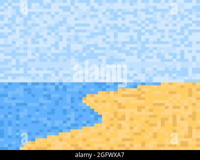 Strandlandschaft im Pixel-Art-Stil. Küste in 8-Bit-Stil der Retro-Spiele. Design für Drucke, Poster und Innenarchitektur. Vektorgrafik Stock Vektor