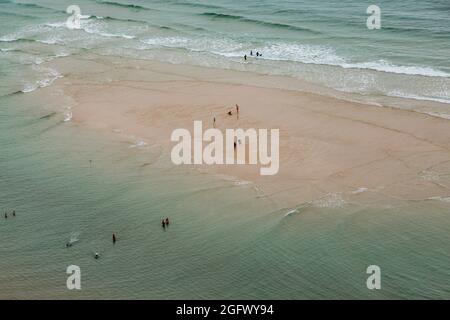 Pedn Vounder Beach in Cornwall, England. Stockfoto