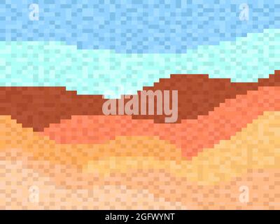 Pixel Wüstenlandschaft mit Sanddünen. Retro 8-Bit-Videospiel der 90er in 2D. Pixel Art Design für Spiele, Apps, Banner und Poster. Vektor illustrr Stock Vektor