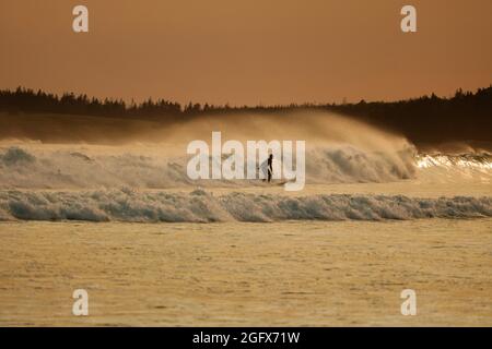 Ein Surfer im Martinique Beach Provincial Park Stockfoto