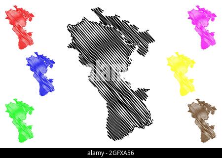 Kreis Kleve (Bundesrepublik Deutschland, Land Nordrhein-Westfalen, NRW, Region Düsseldorf) Kartenvektordarstellung, Scribble-Skizze Kleve Stock Vektor